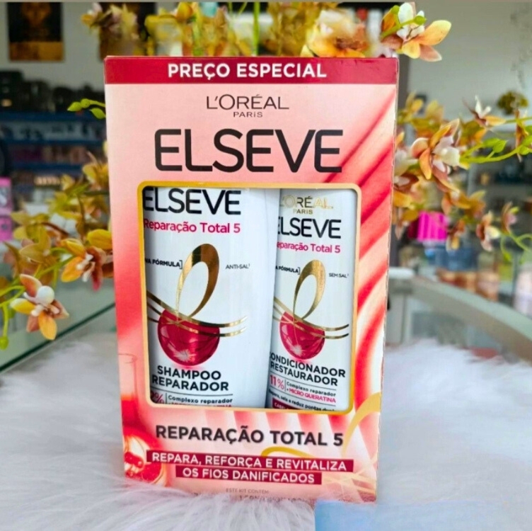 Kit L'Oréal Paris Shampoo 400ml + Condicionador 400ml Elseve Reparação Total 5. Kit L'Oréal Paris Shampoo 400ml + Condicionador 400ml Elseve Reparação Total 5.