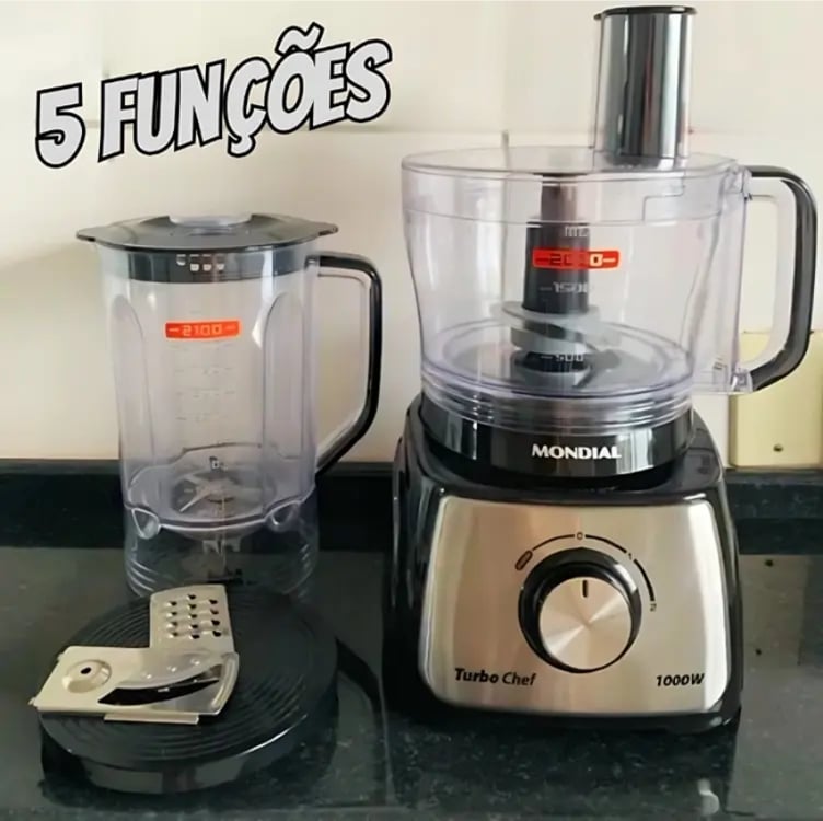 Multiprocessador De Alimentos Mondial Preto - Turbo Chef Mpn-01-b 5 Funções 1000w Multiprocessador De Alimentos Mondial Preto - Turbo Chef Mpn-01-b 5 Funções 1000w