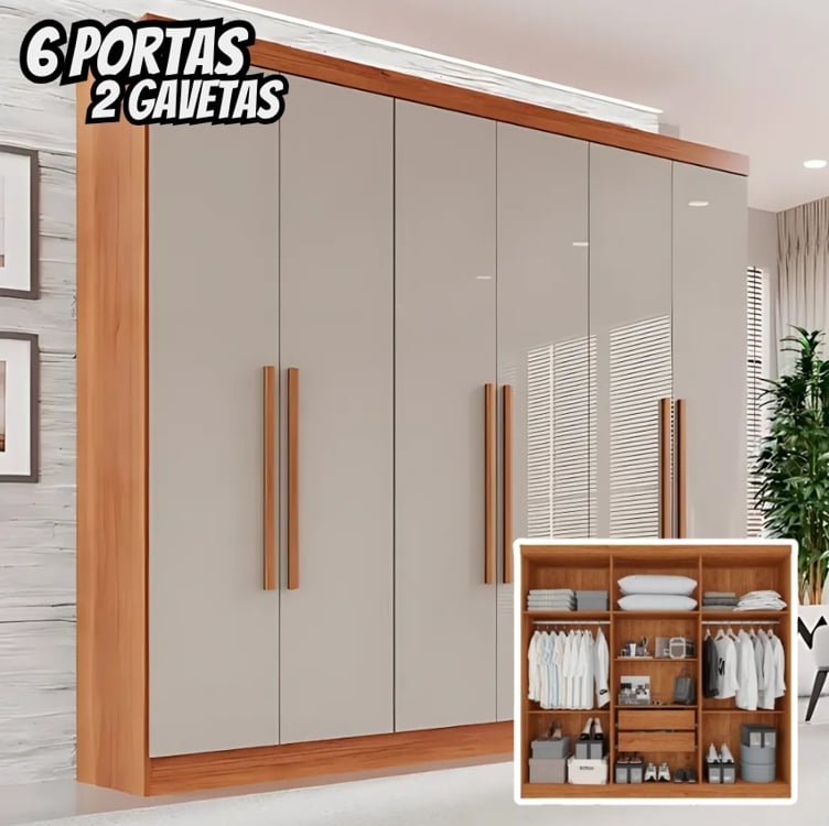 Guarda-roupa Casal 6 Portas 2 Gavetas França Guarda-roupa Casal 6 Portas 2 Gavetas França