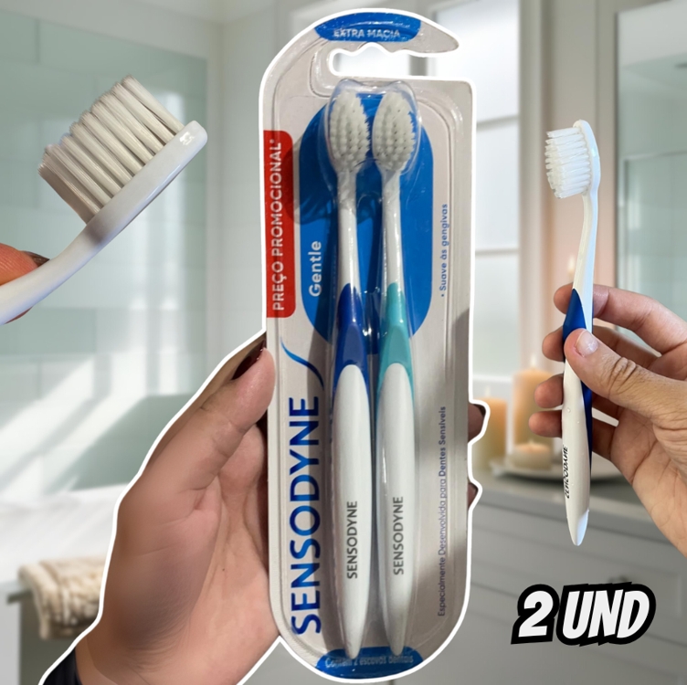 Sensodyne Gentle, Escova de Dente Extra Macia para Dentes Sensíveis, Suave às Gengivas e Limpeza Completa, 2 unidades Sensodyne Gentle, Escova de Dente Extra Macia para Dentes Sensíveis, Suave às Gengivas e Limpeza Completa, 2 unidades