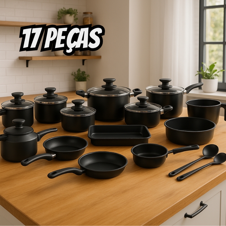 Conjunto Panelas 17 Pc Antiaderente Brinde Panela Pressão Conjunto Panelas 17 Pc Antiaderente Brinde Panela Pressão