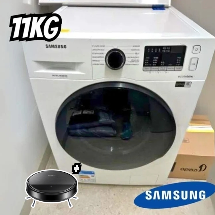 Kit Lava E Seca Wd11A Ecobubble Branca 11/7Kg 220V E Aspirador Robô 2 Em 1 Com Wi-Fi Vr5000 Kit Lava E Seca Wd11A Ecobubble Branca 11/7Kg 220V E Aspirador Robô 2 Em 1 Com Wi-Fi Vr5000