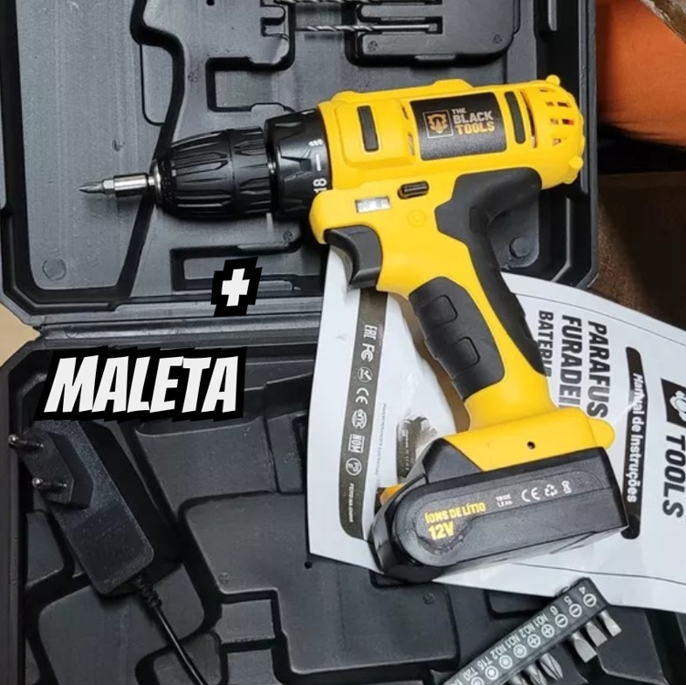 Parafusadeira Furadeira Sem Fio The Black Tools Bateria 12v Cor Amarelo e Preto Frequência 60 110V/220V Parafusadeira Furadeira Sem Fio The Black Tools Bateria 12v Cor Amarelo e Preto Frequência 60 110V/220V