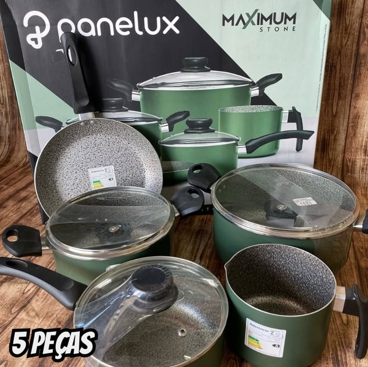 Jogo De Panela Maximum Stone 5 Peças Verde Antiaderente Panelux Jogo De Panela Maximum Stone 5 Peças Verde Antiaderente Panelux