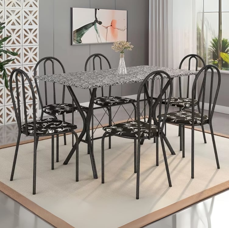 Mesa de Jantar 6 Cadeiras Retangular Preta - Artefamol America Bruna Mesa de Jantar 6 Cadeiras Retangular Preta - Artefamol America Bruna