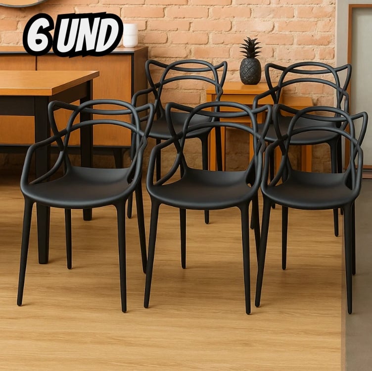 Kit 6 Cadeiras De Jantar Allegra Master Empilhável Polipropileno Waw Design Modelo Allegra Cor Preto Kit 6 Cadeiras De Jantar Allegra Master Empilhável Polipropileno Waw Design Modelo Allegra Cor Preto