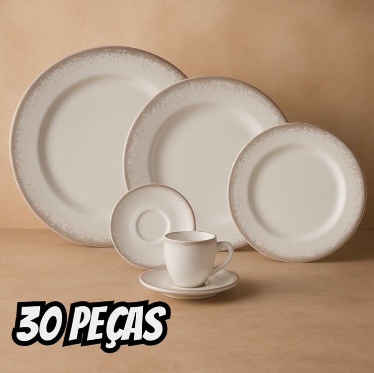 Serviço de Jantar e Café 30 Peças em Porcelana, Decoração Névoa Cinza, Porcelana Schmidt Serviço de Jantar e Café 30 Peças em Porcelana, Decoração Névoa Cinza, Porcelana Schmidt