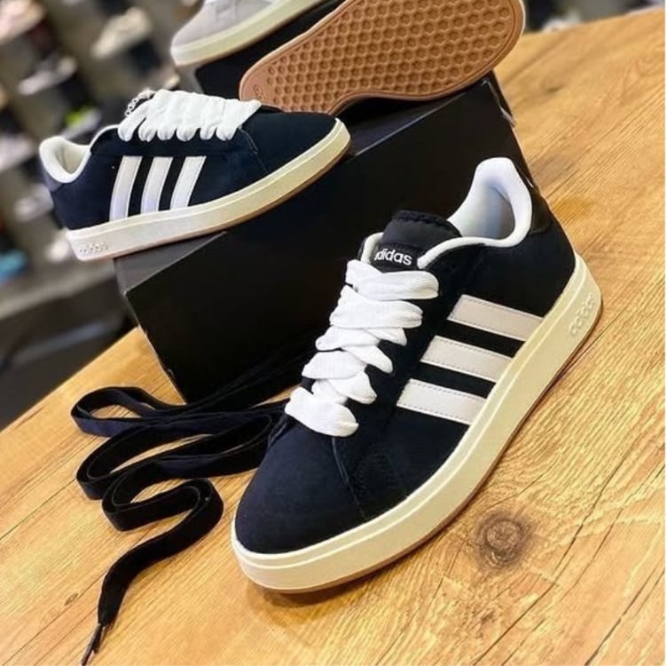 Tênis Adidas Grand Court Base Suede Masculino - Preto Tênis Adidas Grand Court Base Suede Masculino - Preto