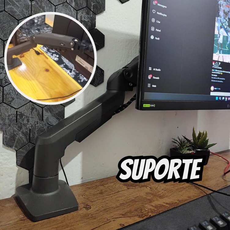 ELG, F80N, Suporte Ergonômico Articulado de Mesa com Pistão a Gás, Design Compacto e Retrátil para Monitores de 17'' a 35'', Suporta de 2kg a 9kg, Preto ELG, F80N, Suporte Ergonômico Articulado de Mesa com Pistão a Gás, Design Compacto e Retrátil para Monitores de 17'' a 35'', Suporta de 2kg a 9kg, Preto