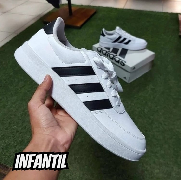 Tênis Infantil Adidas Breaknet Lifestyle Court Lace - Branco+Preto Tênis Infantil Adidas Breaknet Lifestyle Court Lace - Branco+Preto