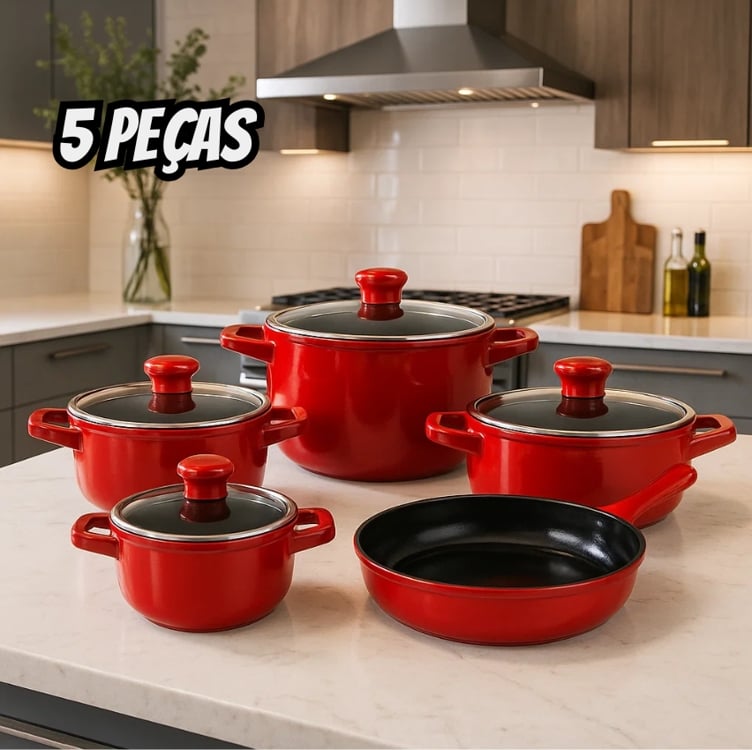 Conjunto Panelas Cerâmica Duo Smart 5 Pçs Pomodoro Ceraflame Cor Vermelho Conjunto Panelas Cerâmica Duo Smart 5 Pçs Pomodoro Ceraflame Cor Vermelho