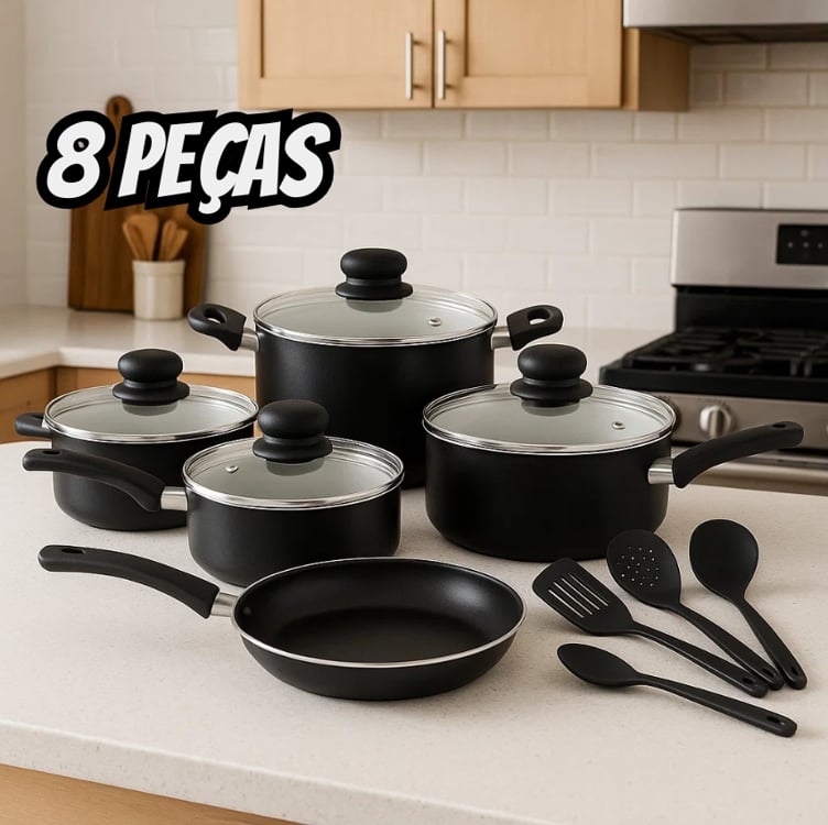 Conjunto De Panelas Antiaderente Preto Arnix 8 Peças Conjunto De Panelas Antiaderente Preto Arnix 8 Peças