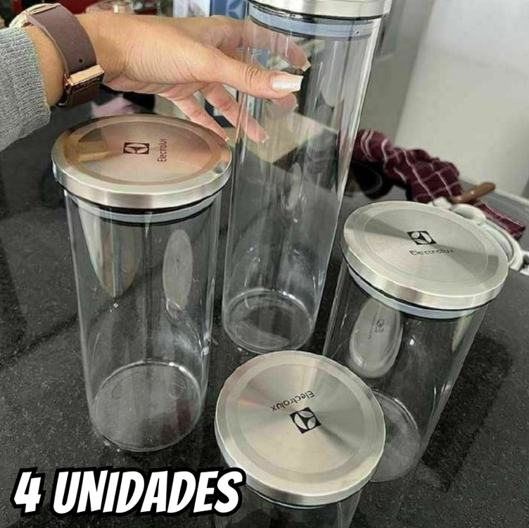 Conjunto 4 Potes Herméticos De Vidro Tampa Inox Electrolux Conjunto 4 Potes Herméticos De Vidro Tampa Inox Electrolux