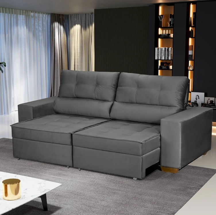 Sofá Retrátil e Reclinável 2 lugares com Molas 1,50m Ana Suede Cinza Adonai Estofados - Cinza Sofá Retrátil e Reclinável 2 lugares com Molas 1,50m Ana Suede Cinza Adonai Estofados - Cinza