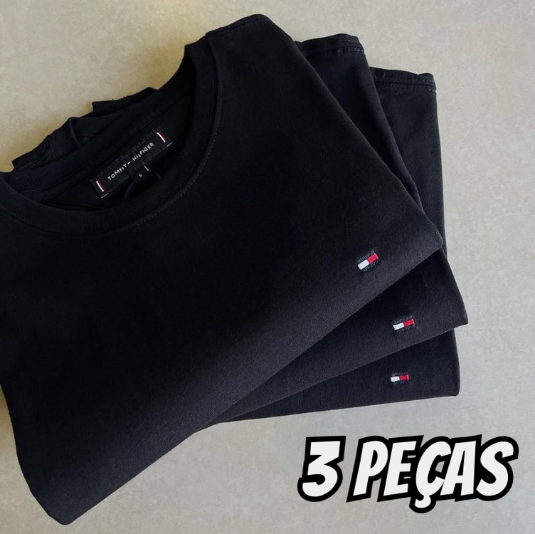 Kit Camisetas Tommy Hilfiger Masculina Essential Preta 3un Kit Camisetas Tommy Hilfiger Masculina Essential Preta 3un