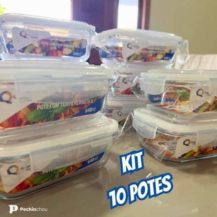 Kit 10 Potes De Vidro Retangular Com Tampa Hermética 640ml Cor:azul (qh) Kit 10 Potes De Vidro Retangular Com Tampa Hermética 640ml Cor:azul (qh)