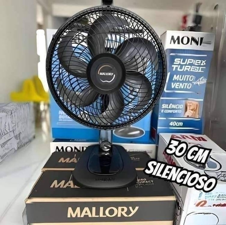 Ventilador de Mesa Mallory Turbo Compact 30 cm, Silencioso, Hélice de 6 pás, Grade Especial em Sistema TS, Máxima Vazão e Mínimo Ruído -127V Ventilador de Mesa Mallory Turbo Compact 30 cm, Silencioso, Hélice de 6 pás, Grade Especial em Sistema TS, Máxima Vazão e Mínimo Ruído -127V