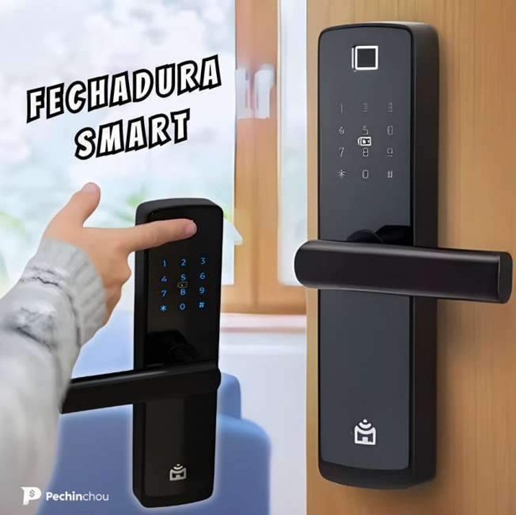 Fechadura Digital Smart Fechadura Wi-Fi de Embutir Positivo Casa Inteligente, Abertura por Senha, Biometria, Tag, Chave e Aplicativo, Preta com Maçaneta Fechadura Digital Smart Fechadura Wi-Fi de Embutir Positivo Casa Inteligente, Abertura por Senha, Biometria, Tag, Chave e Aplicativo, Preta com Maçaneta