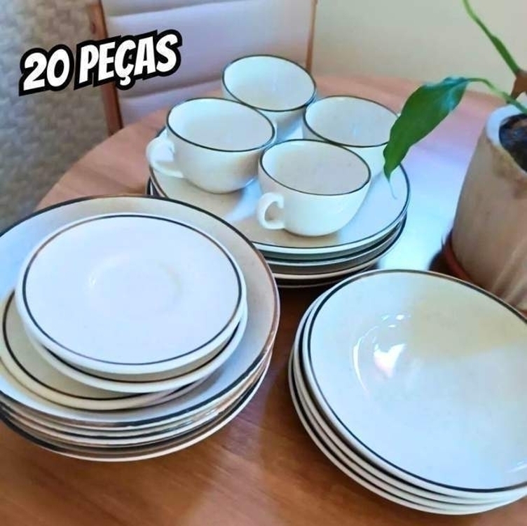 Aparelho de Jantar e Chá 20 Peças Oxford de Cerâmica Bege e Marrom Redondo Unni Brisa Aparelho de Jantar e Chá 20 Peças Oxford de Cerâmica Bege e Marrom Redondo Unni Brisa
