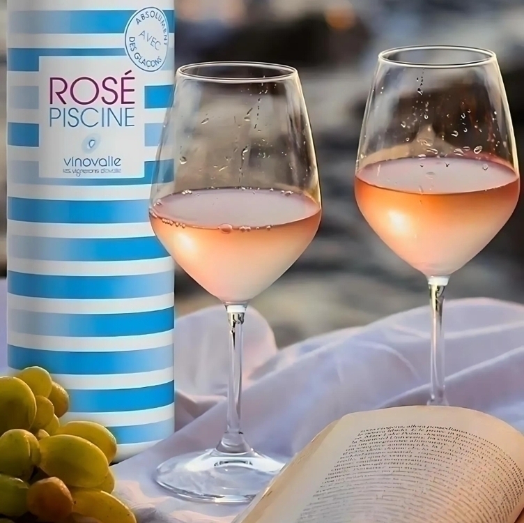 Vinho Rosé Meio Seco Rosé Piscine - Kit Cristal Blue França 750ml com Taça Vinho Rosé Meio Seco Rosé Piscine - Kit Cristal Blue França 750ml com Taça
