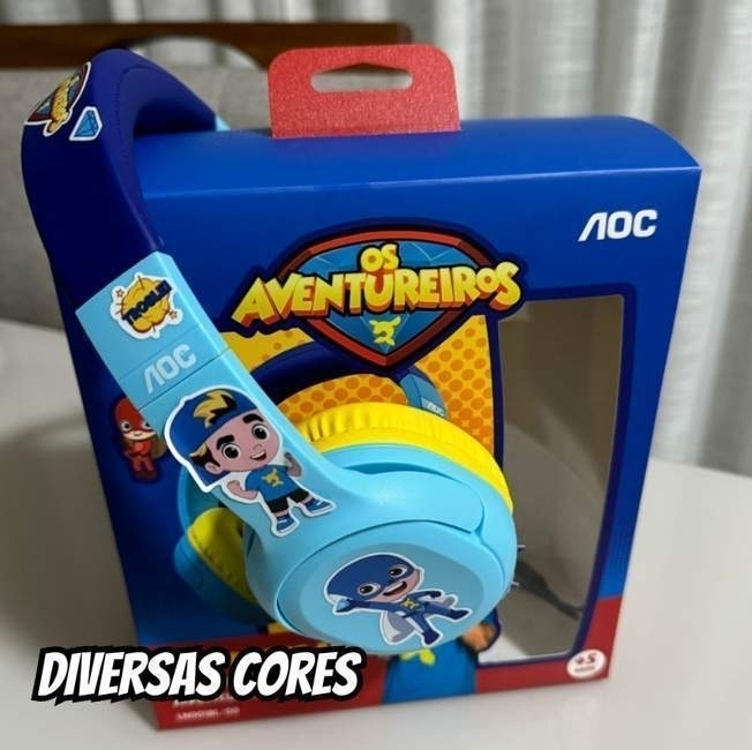 AOC - Headphone Bluetooth Luccas Neto Aventureiro Azul LN001BL/00 com adesivos para personalizar seu fone! AOC - Headphone Bluetooth Luccas Neto Aventureiro Azul LN001BL/00 com adesivos para personalizar seu fone!