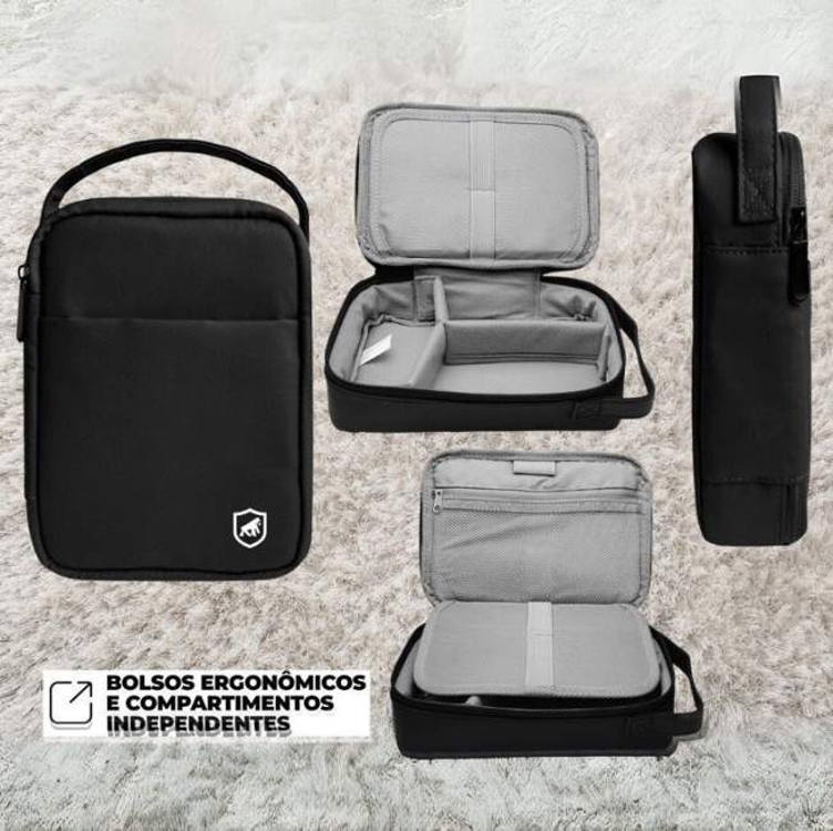 Gshield Necessaire Organizadora para Viagem com Alça, Estojo com Divisórias Internas para Acessórios e Bolso Interno Telado, Symetric Preta Gshield Necessaire Organizadora para Viagem com Alça, Estojo com Divisórias Internas para Acessórios e Bolso Interno Telado, Symetric Preta