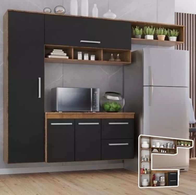 Cozinha Compacta Lua 4 Portas 2gav Cor Castanho/Onix Cozinha Compacta Lua 4 Portas 2gav Cor Castanho/Onix