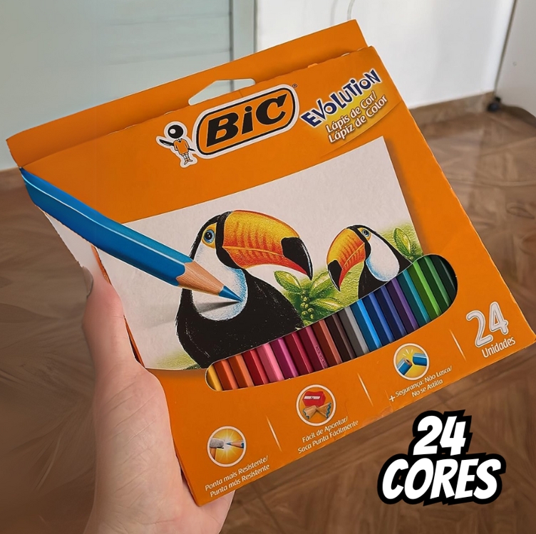 Lápis de Cor Sextavado BIC Evolution, 24 Cores, 902638, Blister 1 Unidade, Seguro Para Crianças, Não Lasca Lápis de Cor Sextavado BIC Evolution, 24 Cores, 902638, Blister 1 Unidade, Seguro Para Crianças, Não Lasca