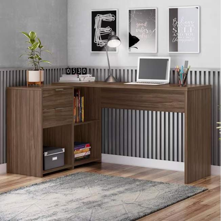 Mesa de Escritório Escrivaninha em L Notavel Com Tampo Giratório com 2 Gavetas Nogal Mesa de Escritório Escrivaninha em L Notavel Com Tampo Giratório com 2 Gavetas Nogal