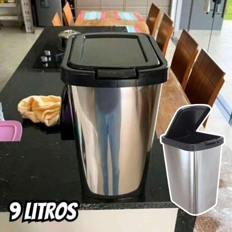Lixeira Prática 9 Litros Prata Click Label 25462 Arqplast Lixeira Prática 9 Litros Prata Click Label 25462 Arqplast