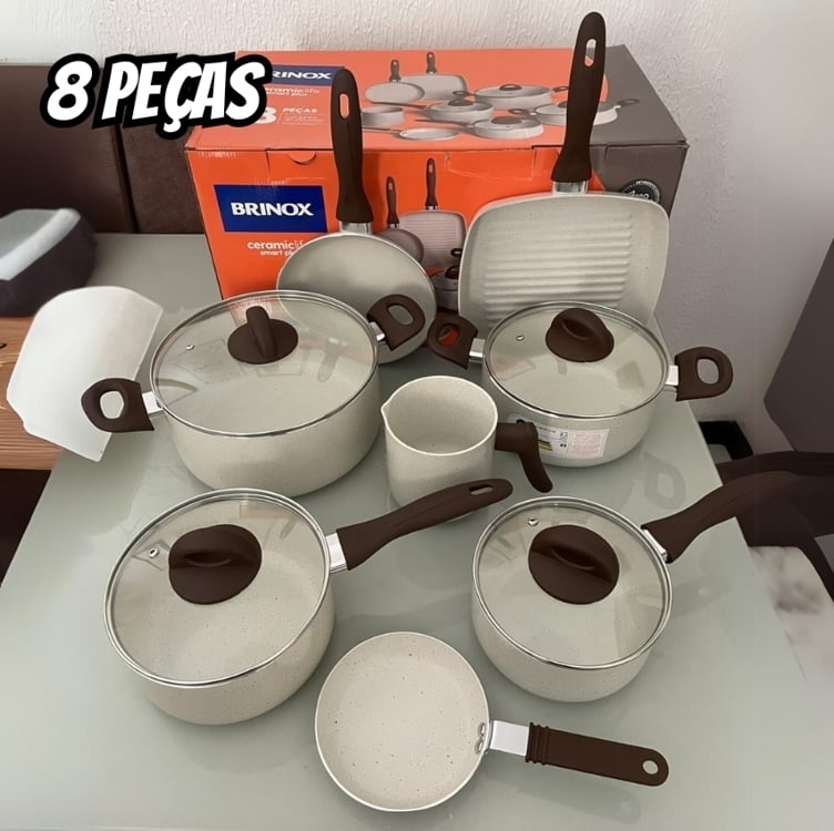 Conj de Panelas 8 Peças Ceramic Life Smart Plus Vanilla - Brinox Conj de Panelas 8 Peças Ceramic Life Smart Plus Vanilla - Brinox