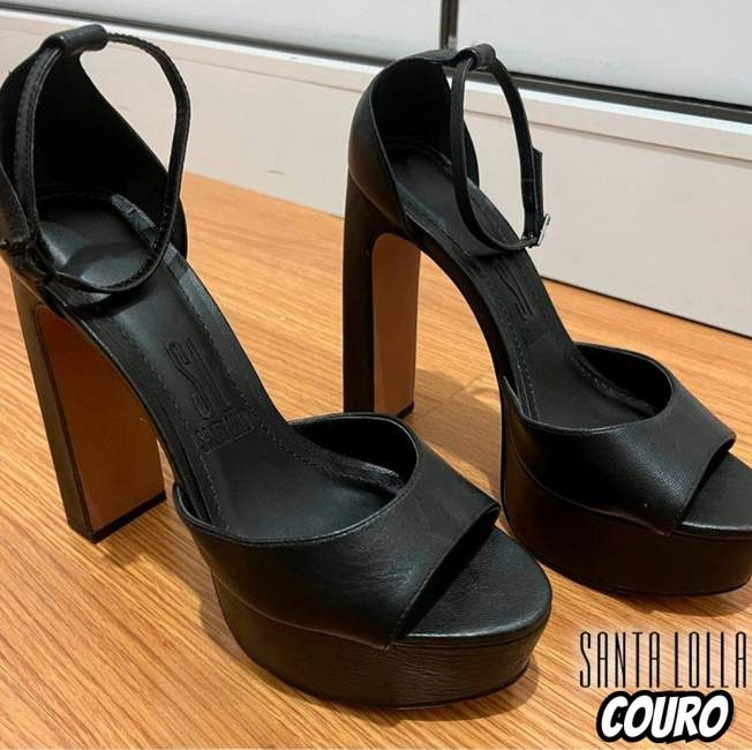 Sandália Meia Pata Couro Santa Lolla Salto Grosso Pelica Feminina - Preto Sandália Meia Pata Couro Santa Lolla Salto Grosso Pelica Feminina - Preto