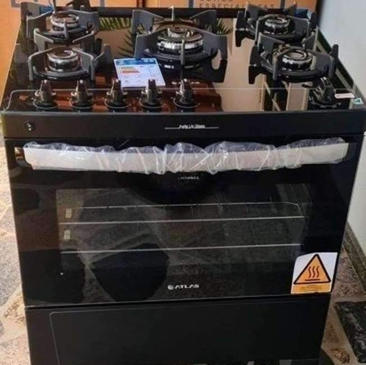 Fogão Atlas 5 Bocas preto Atenas Glass com Acendimento automático - Bivolt - Atlas Eletrodomésticos Fogão Atlas 5 Bocas preto Atenas Glass com Acendimento automático - Bivolt - Atlas Eletrodomésticos