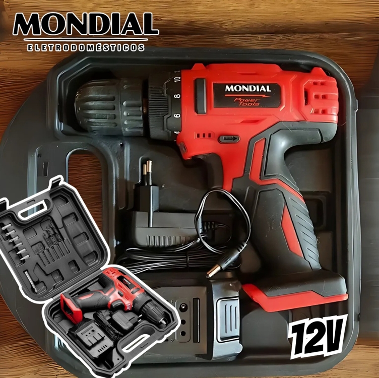 Furadeira E Parafusadeira Mondial A Bateria 12v Com Maleta Power Tools Fpf-06m Furadeira E Parafusadeira Mondial A Bateria 12v Com Maleta Power Tools Fpf-06m