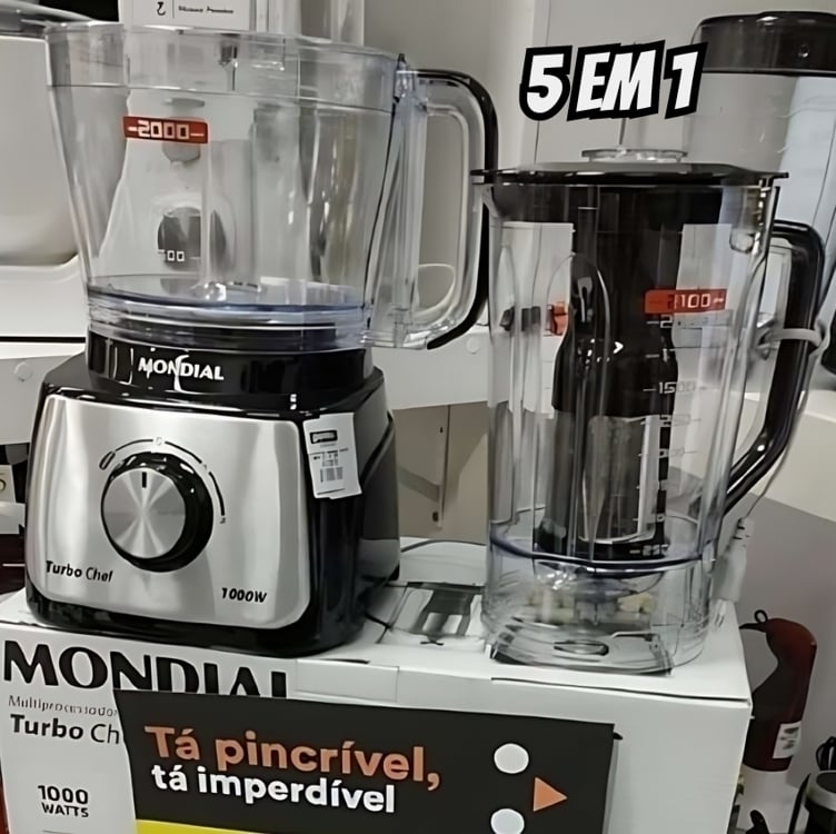 Multiprocessador Turbo Chef 5 em 1, Mondial, Preto, 1000W, 220V - MPN-01-B Multiprocessador Turbo Chef 5 em 1, Mondial, Preto, 1000W, 220V - MPN-01-B