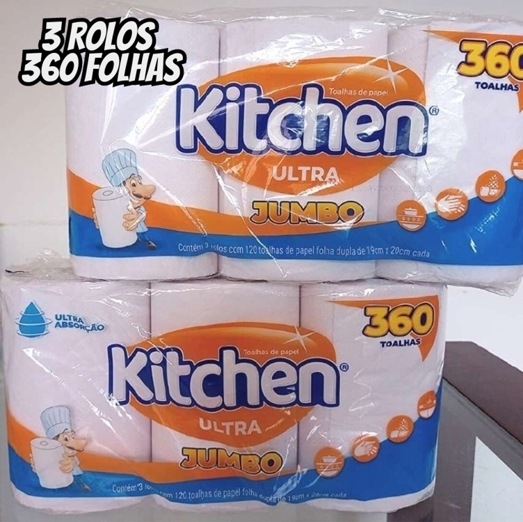 Papel Toalha Folha Dupla Jumbo Kitchen - 3 Rolos 360 Folhas Papel Toalha Folha Dupla Jumbo Kitchen - 3 Rolos 360 Folhas