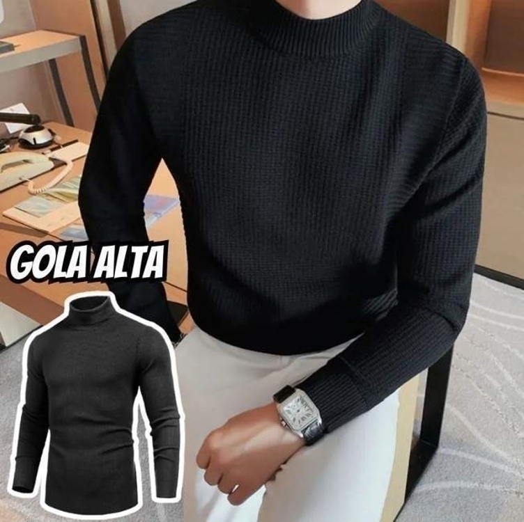 Cacharrel Blusa Masculina Canelada Manga Longa Gola Alta Cacharrel Blusa Masculina Canelada Manga Longa Gola Alta