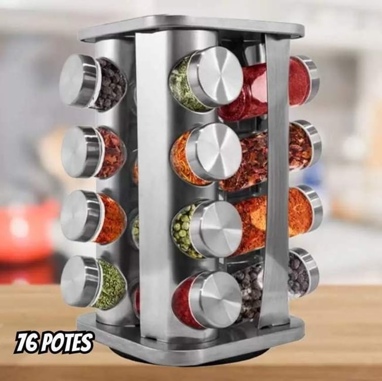 Mm House Porta Tempero 16 Potes Inox Cor Cinza Mm House Porta Tempero 16 Potes Inox Cor Cinza
