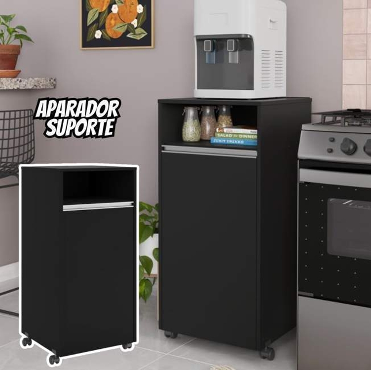 Aparador Suporte Para Cozinha Esconde Botijão De Gás Com Porta Rodízio (Preto) Aparador Suporte Para Cozinha Esconde Botijão De Gás Com Porta Rodízio (Preto)