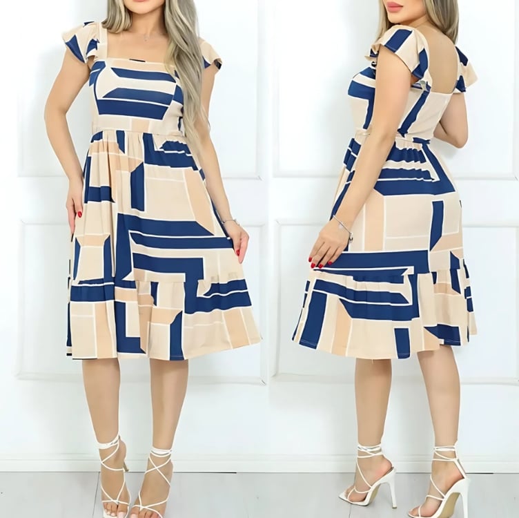 Vestido Midi Decote Quadrado Manga Curta Malha Lindo Barato Vestido Midi Decote Quadrado Manga Curta Malha Lindo Barato