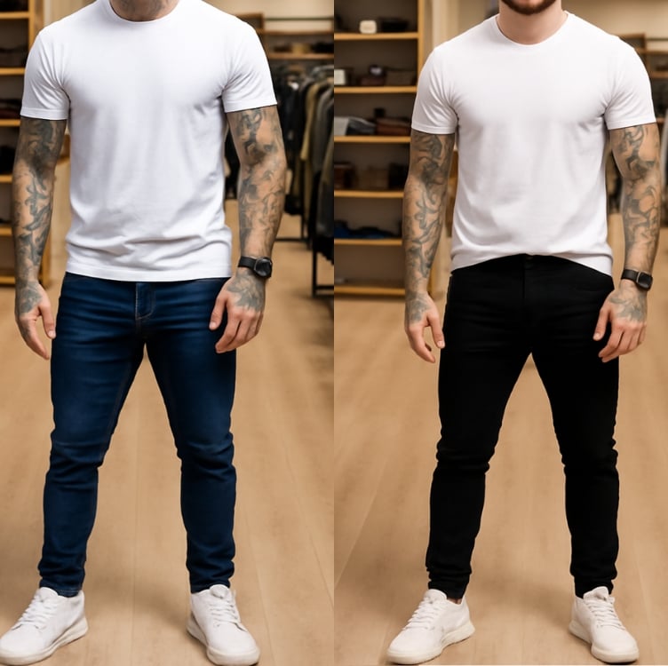 Kit 2 Calça Jeans Masculina Preta Azul Direto Fabrica Slim Kit 2 Calça Jeans Masculina Preta Azul Direto Fabrica Slim