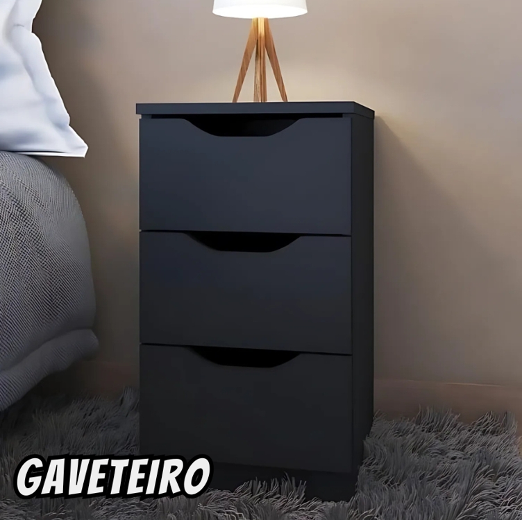 Gaveteiro Multiuso Com 3 Gavetas Preto Gaveteiro Multiuso Com 3 Gavetas Preto