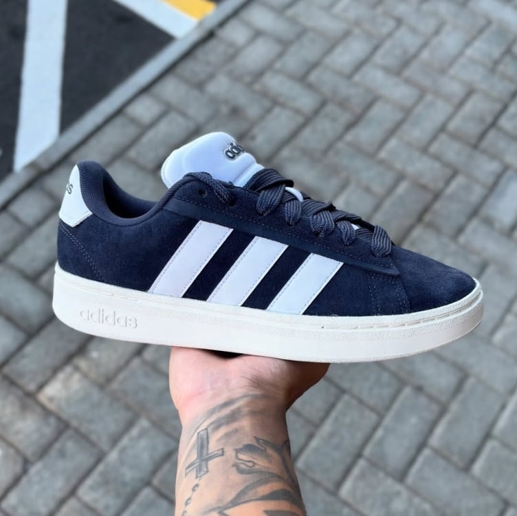 Tênis Couro Adidas Grand Court Alpha Masculino - Azul+amarelo Tênis Couro Adidas Grand Court Alpha Masculino - Azul+amarelo