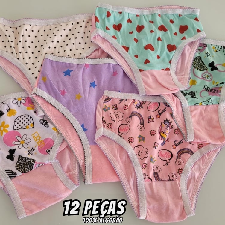Calcinha Infantil Kit 12 Peças 100% Algodão Calcinha Infantil Kit 12 Peças 100% Algodão
