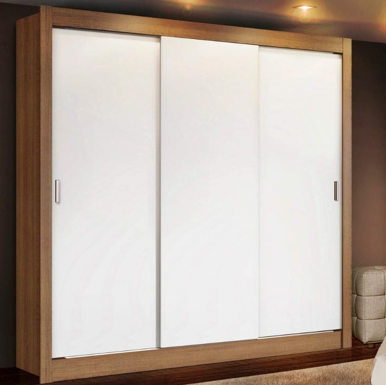 Guarda Roupa Casal Madesa Mônaco 3 Portas de Correr - Rustic/Branco Guarda Roupa Casal Madesa Mônaco 3 Portas de Correr - Rustic/Branco