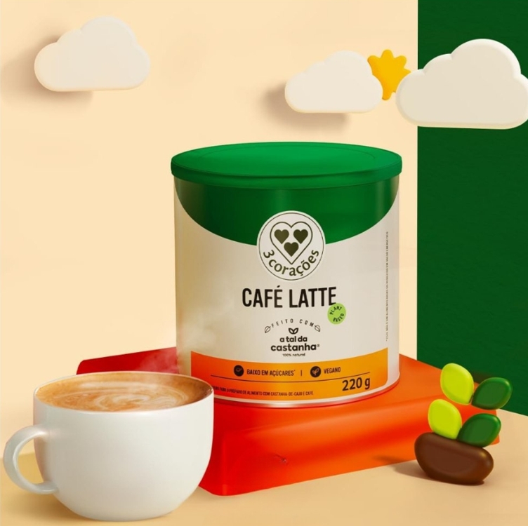 3 Corações Bebida Vegetal Café Latte A Tal da Castanha, Lata 220g 3 Corações Bebida Vegetal Café Latte A Tal da Castanha, Lata 220g