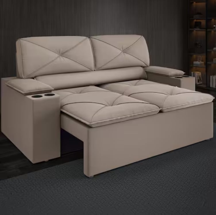 Sofá 2 lugares DDS Next Pop com Assento Retrátil e Encosto Reclinável em Veludo Suede com porta copos - 154cm de Largura - Capuccino Sofá 2 lugares DDS Next Pop com Assento Retrátil e Encosto Reclinável em Veludo Suede com porta copos - 154cm de Largura - Capuccino