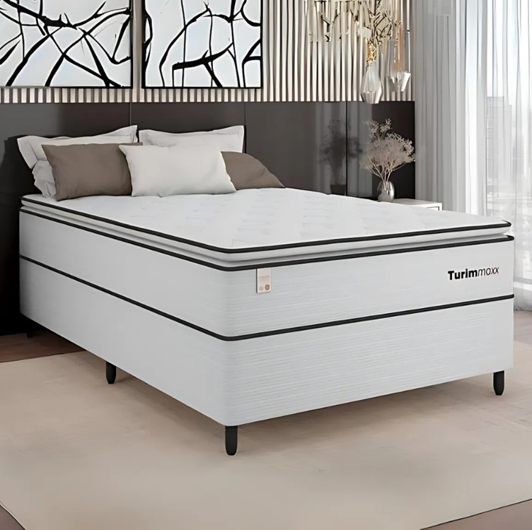 Cama Box (box + Colchão) Casal Plumatex - De Molas Ensacadas 65cm De Altura Turim Maxx Cama Box (box + Colchão) Casal Plumatex - De Molas Ensacadas 65cm De Altura Turim Maxx