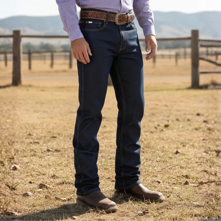 Calça Country Masculina Jeans Western Cowboy Rodeio Elastano