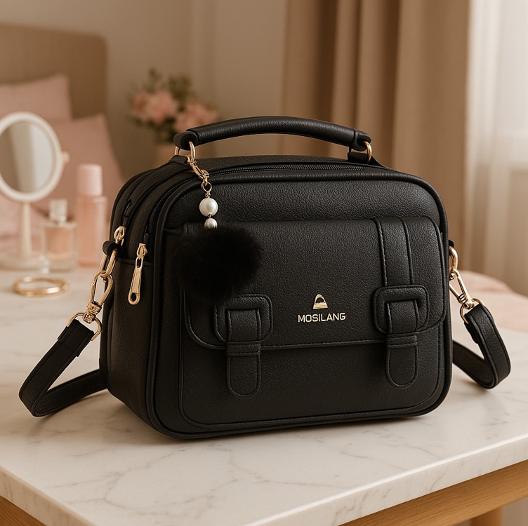 Bolsa Feminina Transversal Média Baú Tiracolo Promoção Preta Bolsa Feminina Transversal Média Baú Tiracolo Promoção Preta